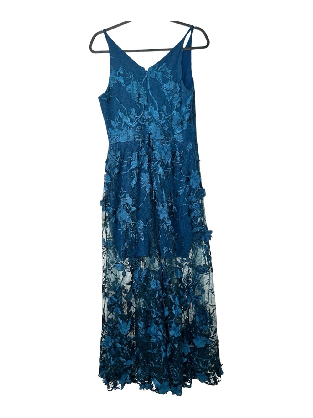 Dress the Population Sidney Gown Peacock Blue 3D Floral Appliqué Maxi Dress M - Picture 4 of 15